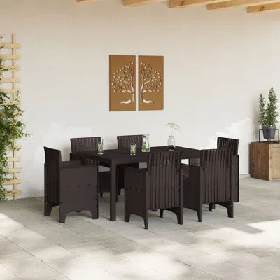 Vidaxl 7 Piece Garden Dining Set With Cushions Poly Rattan In Brown,gray