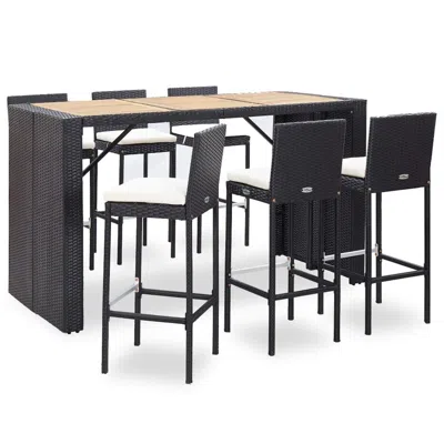 Vidaxl 7 Piece Outdoor Bar Set With Cushions Poly Rattan Black, 49562 In Neutral