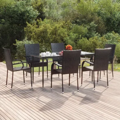 Vidaxl 7 Piece Patio Dining Set Black Poly Rattan In Neutral