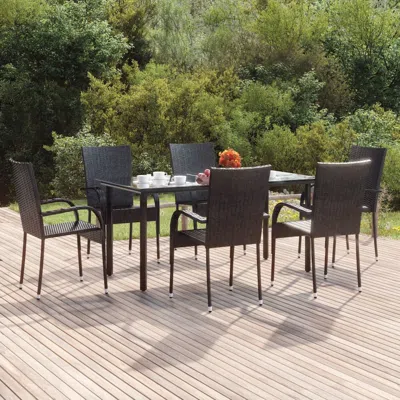 Vidaxl 7 Piece Patio Dining Set Black Poly Rattan In Brown