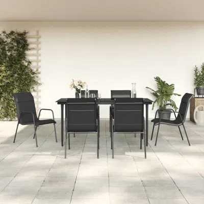 Vidaxl 7 Piece Patio Dining Set Black Steel And Textilene In Multi