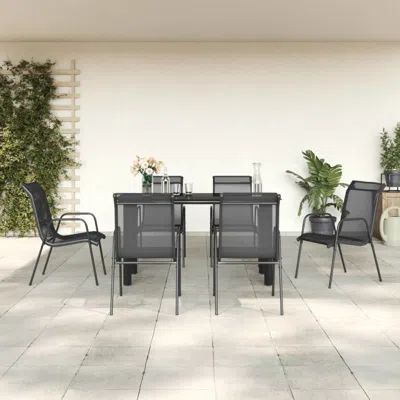 Vidaxl 7 Piece Patio Dining Set Black Steel And Textilene In Gray