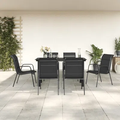 Vidaxl 7 Piece Patio Dining Set Black Steel And Textilene