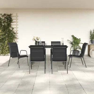 Vidaxl 7 Piece Patio Dining Set Black Steel And Textilene