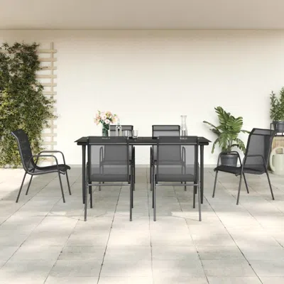 Vidaxl 7 Piece Patio Dining Set Black Steel And Textilene In Gray