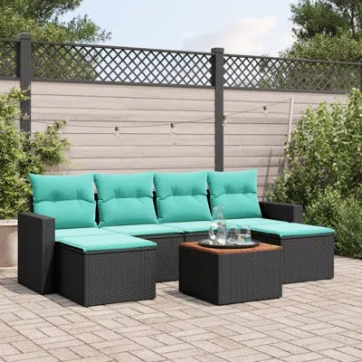 Vidaxl 7 Piece Patio Sofa Set With Cushions Poly Rattan In Blue,black