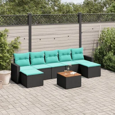 Vidaxl 8 Piece Patio Sofa Set With Cushions Poly Rattan In Blue,black