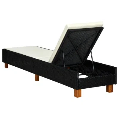 Vidaxl 80" Long Reclining Acacia Single Chaise With Cushions In White,black