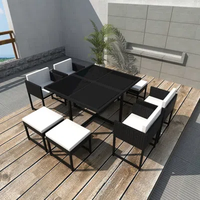 Vidaxl 9 Piece Outdoor Dining Set With Cushions Poly Rattan Black, 42759