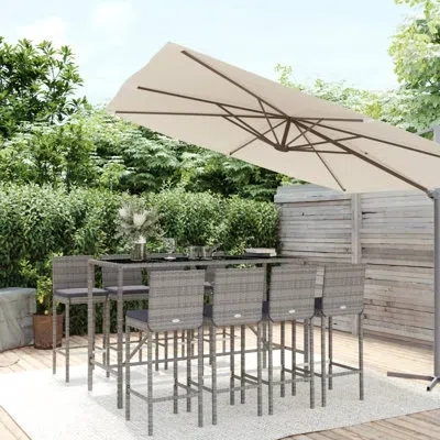 Vidaxl 9 Piece Patio Bar Set With Cushions Gray Poly Rattan