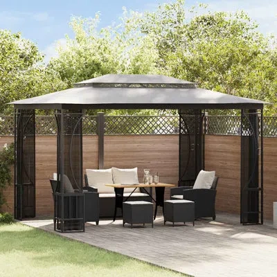 Vidaxl 9.8 Ft. W X 13.1 Ft. D Steel Party Tent Gazebo Sunshade With Nets In Anthracite,anthracite
