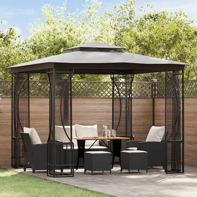 Vidaxl 9.8 Ft. W X 9.8 Ft. D Steel Party Tent Gazebo Sunshade With Nets In Anthracite,anthracite