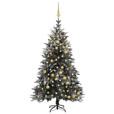 Vidaxl Artificial Christmas Tree Led & Ball Set & Flocked Snow 70.9" Pvc & Pe In Green