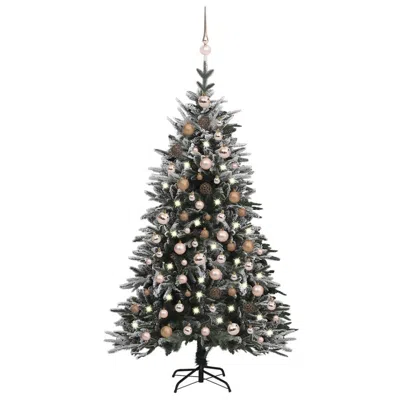 Vidaxl Artificial Christmas Tree Led & Ball Set & Flocked Snow 70.9" Pvc & Pe In Black