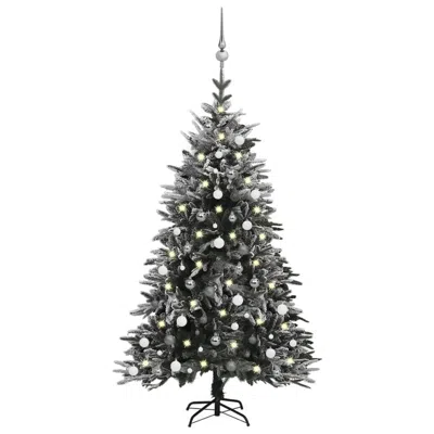 Vidaxl Artificial Christmas Tree Led & Ball Set & Flocked Snow 70.9" Pvc & Pe In Gray
