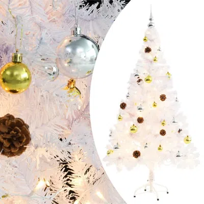Vidaxl Artificial Christmas Tree With Baubles And Leds White 59.1", 321502 In Pink