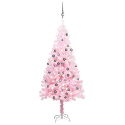 Vidaxl Artificial Pre-lit Christmas Tree With Ball Set Party Decoration Pvc In Pink