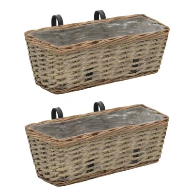 Vidaxl Balcony Planter 2 Pcs Wicker With Pe Lining 15.7", 246828 In Neutral