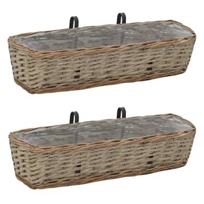 Vidaxl Balcony Planter 2 Pcs Wicker With Pe Lining 23.6", 246829 In Gray