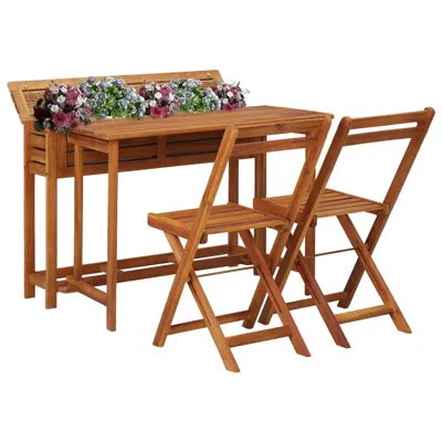 Vidaxl Balcony Planter Table With 2 Bistro Chairs Solid Acacia Wood, 45910 In Brown
