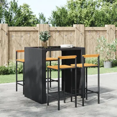 Vidaxl Bar Stools 4 Pcs Black Poly Rattan And Solid Wood Acacia