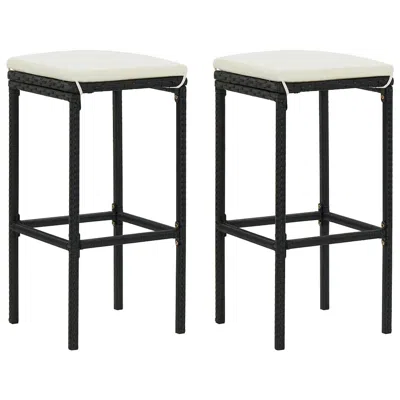Vidaxl Bar Stools With Cushions 2 Pcs Black Poly Rattan 3440