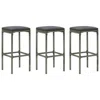 Vidaxl Bar Stools With Cushions 3 Pcs Gray Poly Rattan, 313444