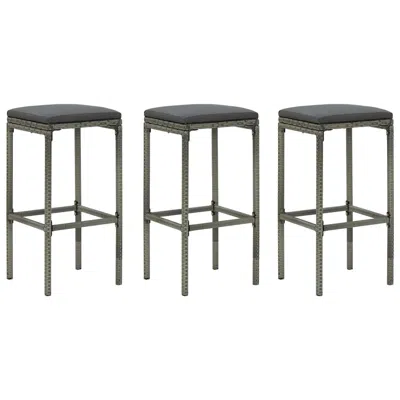 Vidaxl Bar Stools With Cushions 3 Pcs Gray Poly Rattan, 313444