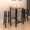 Vidaxl Bar Table And Stool Black And Beige Wood And Steel Compact In Black