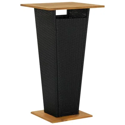 Vidaxl Bar Table Black 23.6"x23.6"x43.3" Poly Rattan And Solid Acacia Wood 3463