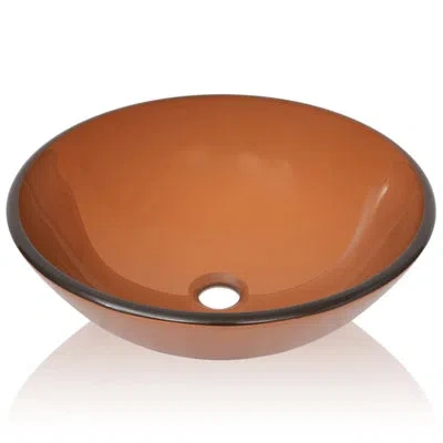 Vidaxl Basin Round Wash Vanity Sink Small Countertop Basin Tempered Glass In Brown