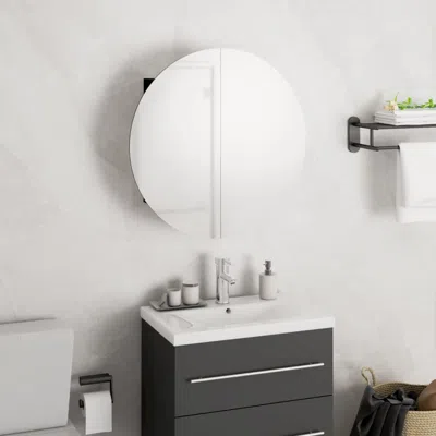 Vidaxl Bathroom Cabinet With Round Mirror & Led Black 15.7"x15.7"x6.9" In White
