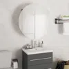 Vidaxl Bathroom Cabinet With Round Mirror & Led Black 18.5"x18.5"x6.9"