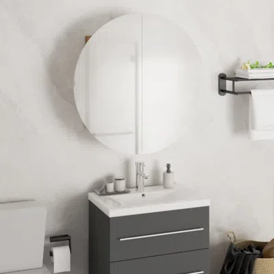 Vidaxl Bathroom Cabinet With Round Mirror & Led Black 18.5"x18.5"x6.9"