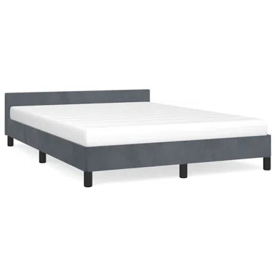 Vidaxl Bed Frame With Headboard Dark Grey Velvet, Plywood, Engineered Wood