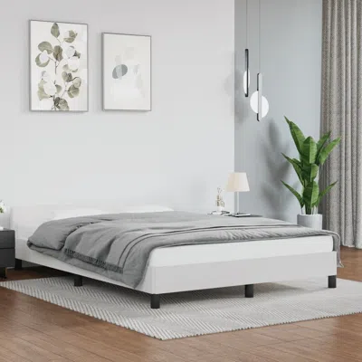 Vidaxl Bed Frame With Headboard White 53.9"x74.8" Full Faux Leather In Neutral
