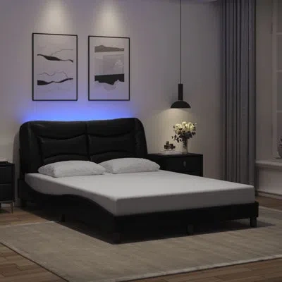 Vidaxl Bed Frame With Led Without Mattress "hvar" 53.9"x74.8" In Black