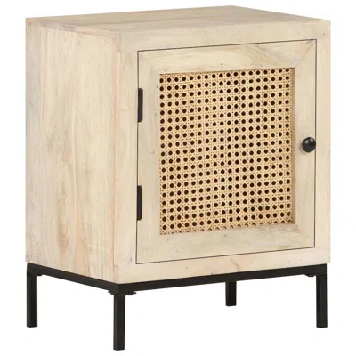 Vidaxl Bedside Cabinet 15.7"x11.8"x19.7" Solid Mango Wood And Natural Cane 3509 In Brown