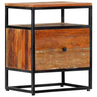 Vidaxl Bedside Cabinet 15.8"x11.8"x19.7" Solid Reclaimed Wood And Steel, 282725 In Brown