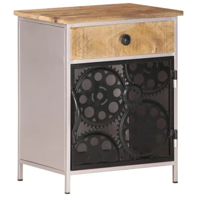 Vidaxl Bedside Cabinet Rough Mango Wood With Natural Finish, Silver Iron