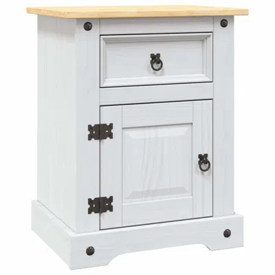 Vidaxl Bedside Cabinet White Body And Brown Top Solid Pine Wood