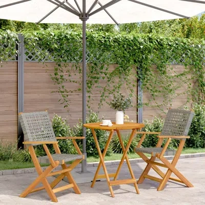 Vidaxl Bistro Set Outdoor Patio Furniture 3 Piece Poly Rattan And Solid Wood In In Gray