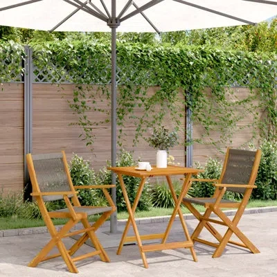 Vidaxl Bistro Set Outdoor Patio Furniture 3 Piece Polypropylene And Solid Wood In Gray