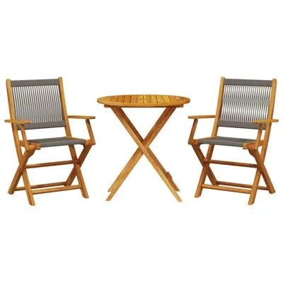 Vidaxl Bistro Set Outdoor Patio Furniture 3 Piece Polypropylene And Solid Wood In Gray,brown