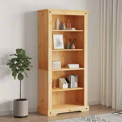 Vidaxl Bookcase Brown Solid Waxed Pinewood 31.5 X 15.7 X 66.9 In