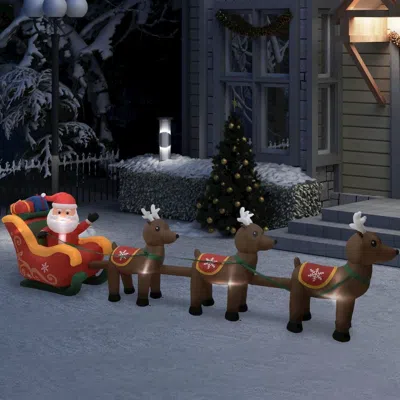 Vidaxl Christmas Inflatable Santa And Reindeer Decoration Led 192.9" In Multi