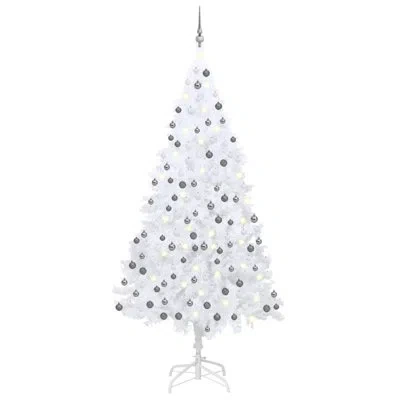 Vidaxl Christmas Tree Holiday Artificial Xmas Tree With Leds And Ball Set Pvc In White