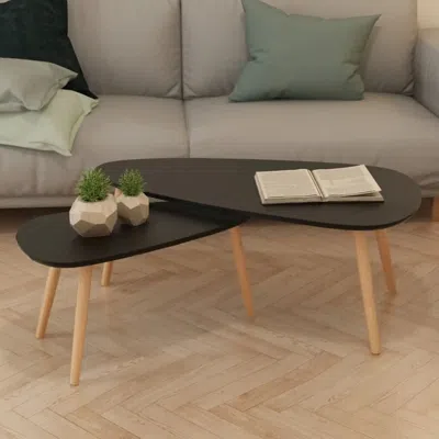 Vidaxl Coffee Table Set 2 Pieces Solid Pinewood Black, 244732