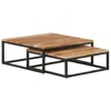 Vidaxl Coffee Table Set Of 2 Natural Wood Finish And Black Iron In Brown