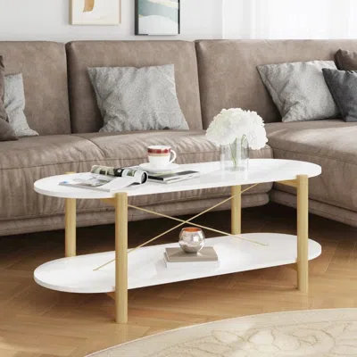 Vidaxl Coffee Table White 43.3"x18.9"x15.7" Engineered Wood